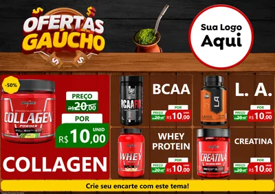Modelo de Encarte para Encarte A4 Horizontal com o tema Ofertas Dia do Gaúcho para Suplementos alimentares