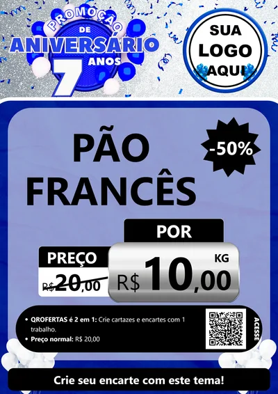 Modelo de Cartaz para Cartaz A4 Vertical com o tema Promoção de Aniversário - 7 Anos para Padaria
