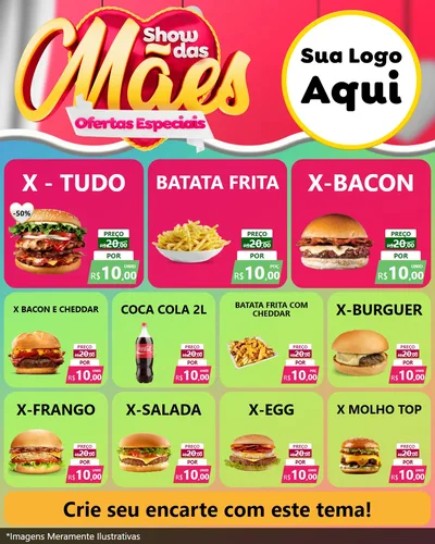 Modelo de Rede Social para Feed Instagram com o tema Show das Mães - Ofertas Especiais para Hamburgueria