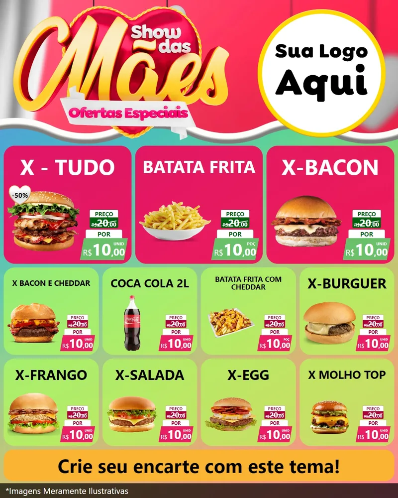 Modelo de Rede Social para Feed Instagram com o tema Show das Mães - Ofertas Especiais para Hamburgueria