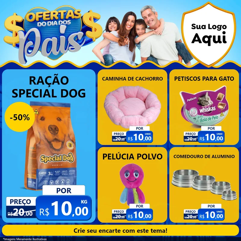 Modelo de Rede Social para Feed Facebook com o tema Ofertas do Dia dos Pais para Pet Shop