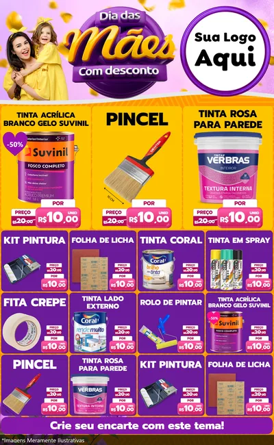 Modelo de Encarte para Encarte Grande com o tema Dia das Mães com Desconto para Tintas e Ferramentas