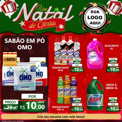 Modelo de Rede Social para Feed Facebook com o tema Um Natal de Ofertas para Produtos de Limpeza