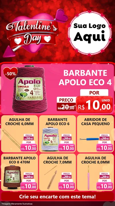 Modelo de Rede Social para Stories com o tema Valentine's Day para Armarinho e Aviamentos