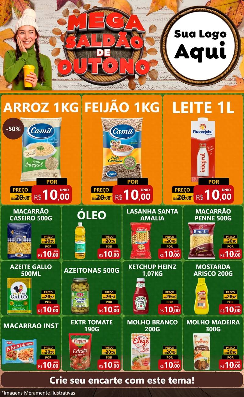 Modelo de Encarte para Encarte Grande com o tema Mega Saldão de Outono para Supermercado