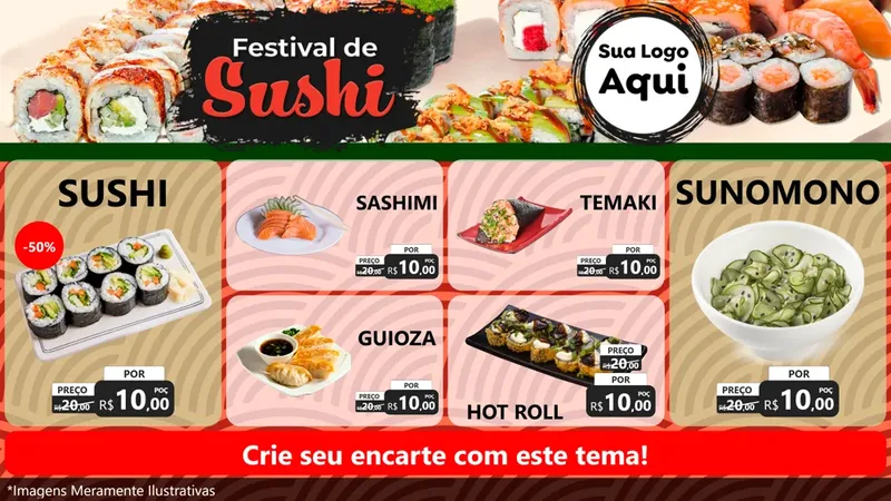 Modelo de TV para TV Horizontal com o tema Festival de Sushi para Comida japonesa