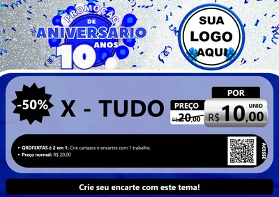 Modelo de Cartaz para Cartaz A4 Horizontal com o tema Promoção de Aniversário - 10 Anos para Hamburgueria