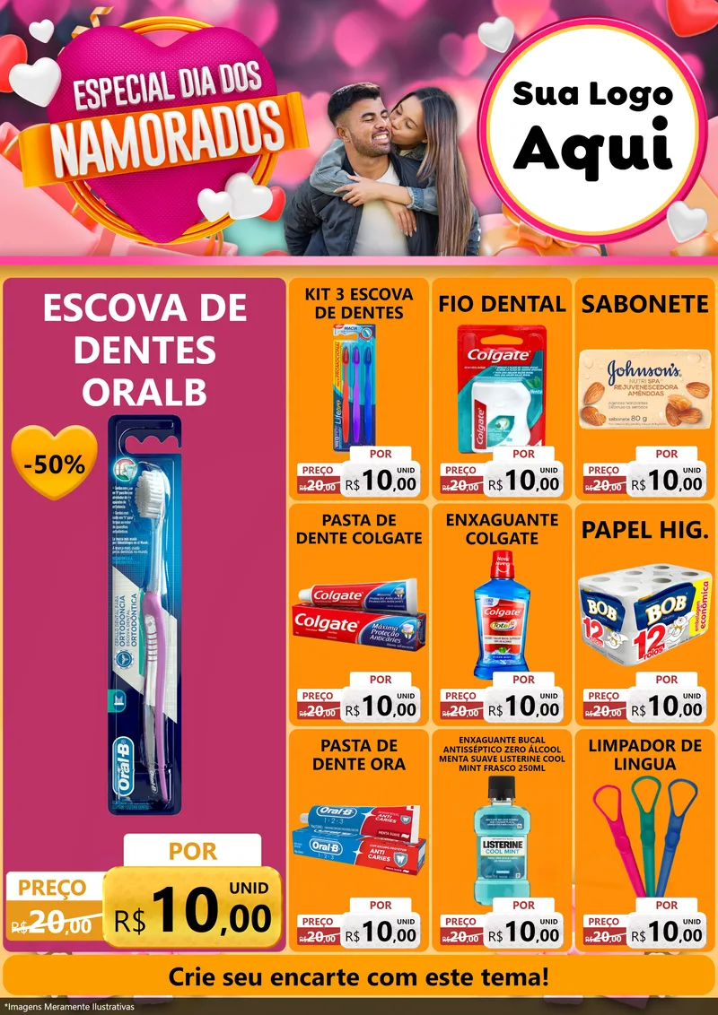 Modelo de Encarte para Encarte A4 Vertical com o tema Especial Dia dos Namorados para Higiene Pessoal