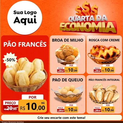 Modelo de Rede Social para Feed Facebook com o tema Quarta da Economia para Padaria
