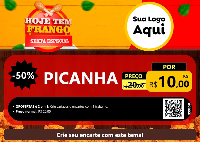 Modelo de Cartaz para Cartaz A4 Horizontal com o tema Hoje tem Frango Sexta Especial para Açougue