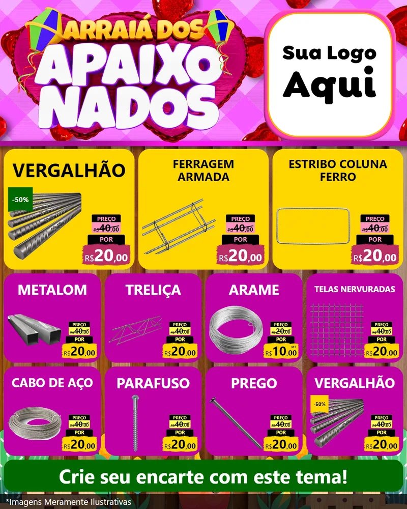 Modelo de Rede Social para Feed Instagram com o tema Arraiá dos Apaixonados para Ferragens
