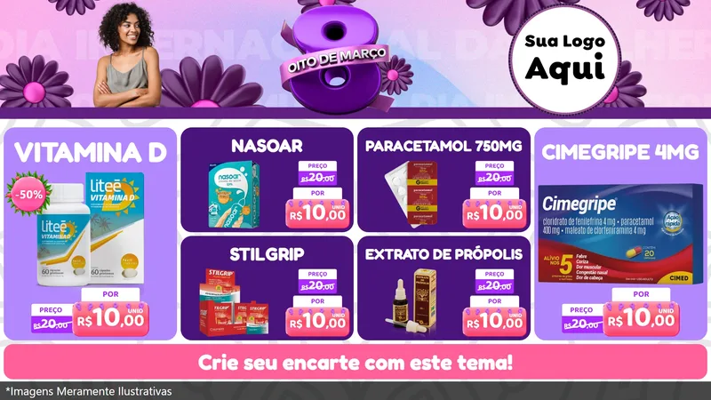 Modelo de TV para TV Horizontal com o tema Oito de Março - Dia da Mulher para Farmácia