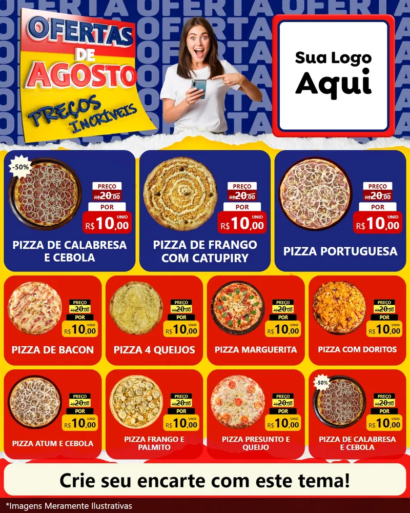 Modelo de Rede Social para Feed Instagram com o tema Ofertas de Agosto - Preços Incríveis para Pizzaria