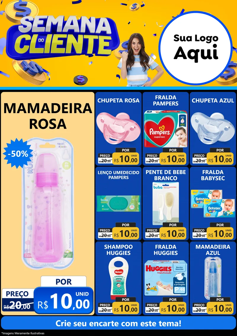 Modelo de Encarte para Encarte A4 Vertical com o tema Semana do Cliente para Bebês