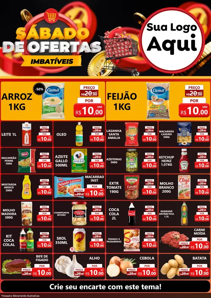 Modelo de Encarte para Encarte A4 Vertical com o tema Sábado de Ofertas Imbatíveis para Supermercado