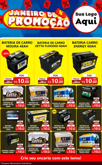 Modelo de Encarte para Encarte Grande com o tema Janeiro de Promoção para Baterias Elétricas