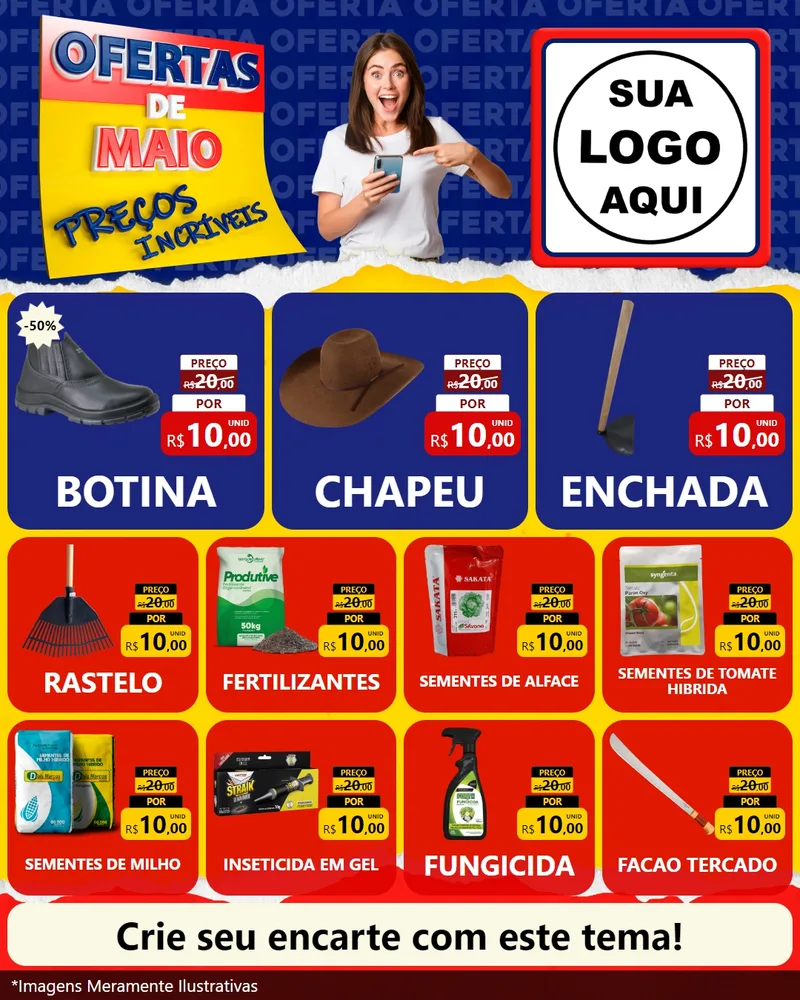 Modelo de Rede Social para Feed Instagram com o tema Ofertas de Maio - Preços Incríveis para Agropecuária