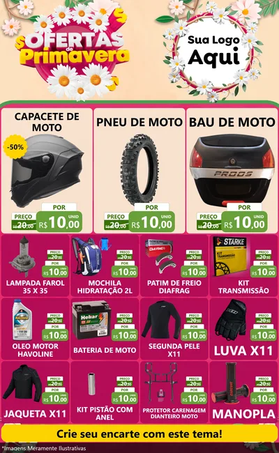 Modelo de Encarte para Encarte Grande com o tema Ofertas de Primavera para Moto peças