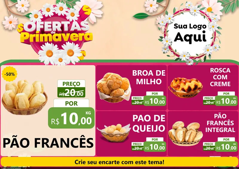 Modelo de Encarte para Encarte A4 Horizontal com o tema Ofertas de Primavera para Padaria