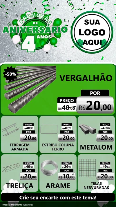 Modelo de Rede Social para Stories com o tema Promoção de Aniversário - 4 Anos para Ferragens