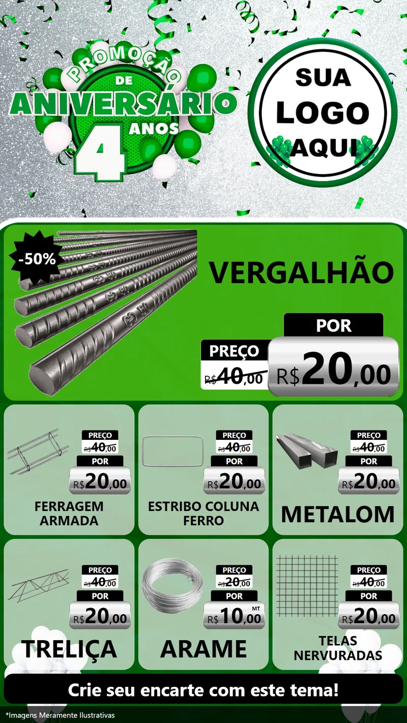 Modelo de Rede Social para Stories com o tema Promoção de Aniversário - 4 Anos para Ferragens