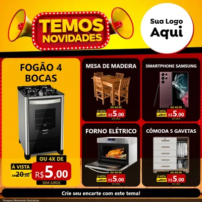 Modelo de Rede Social para Feed Facebook com o tema Temos Novidades para Móveis e Eletro
