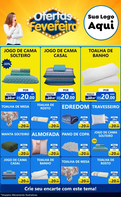 Modelo de Encarte para Encarte Grande com o tema Ofertas de Fevereiro para Cama, Mesa e Banho