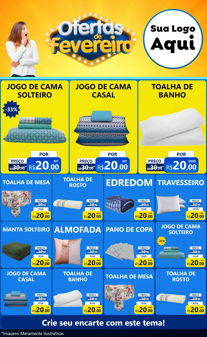 Modelo de Encarte para Encarte Grande com o tema Ofertas de Fevereiro para Cama, Mesa e Banho