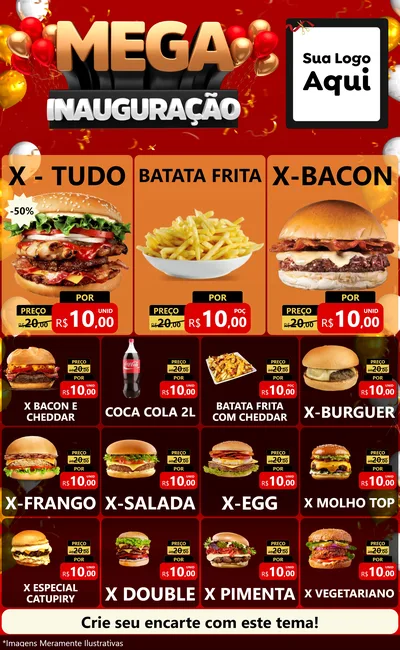 Modelo de Encarte para Encarte Grande com o tema Mega Inauguração para Hamburgueria