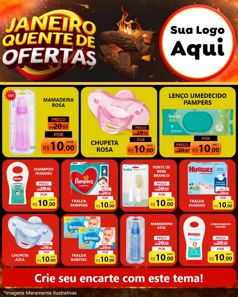 Modelo de Rede Social para Feed Instagram com o tema Janeiro Quente de Ofertas para Bebês