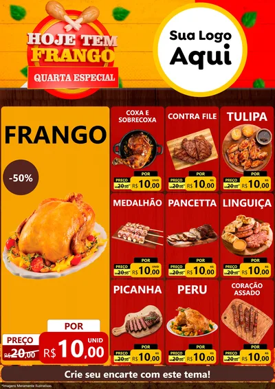 Modelo de Encarte para Encarte A4 Vertical com o tema Hoje tem Frango Quarta Especial para Assados