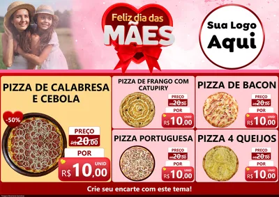 Modelo de Encarte para Encarte A4 Horizontal com o tema Feliz Dia Das Mães para Pizzaria