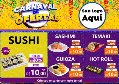 Modelo de Encarte para Encarte A4 Horizontal com o tema Carnaval de Ofertas para Comida japonesa