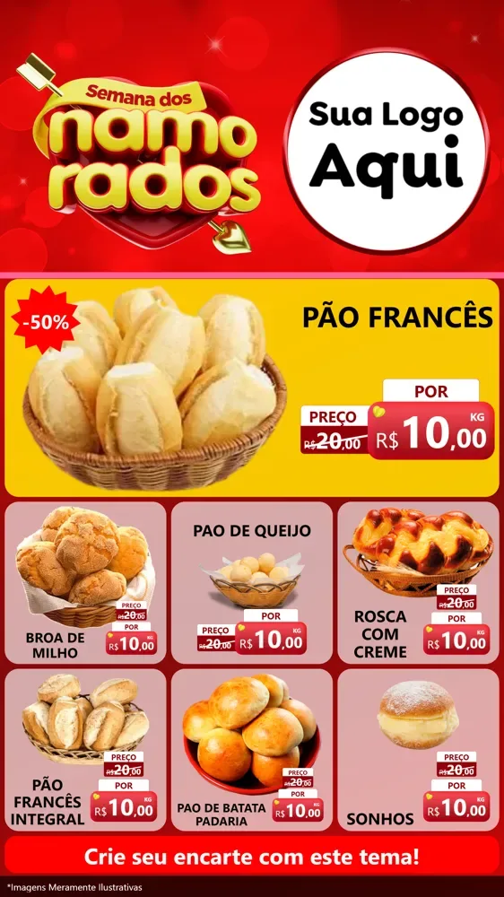 Modelo de Rede Social para Stories com o tema Semana dos namorados para Padaria