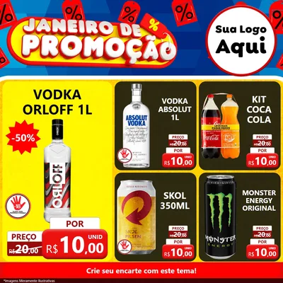 Modelo de Rede Social para Feed Facebook com o tema Janeiro de Promoção para Distribuidora de bebidas