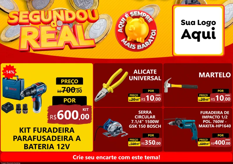 Modelo de Encarte para Encarte A4 Horizontal com o tema Segundou do Real para Maquinas e Ferramentas