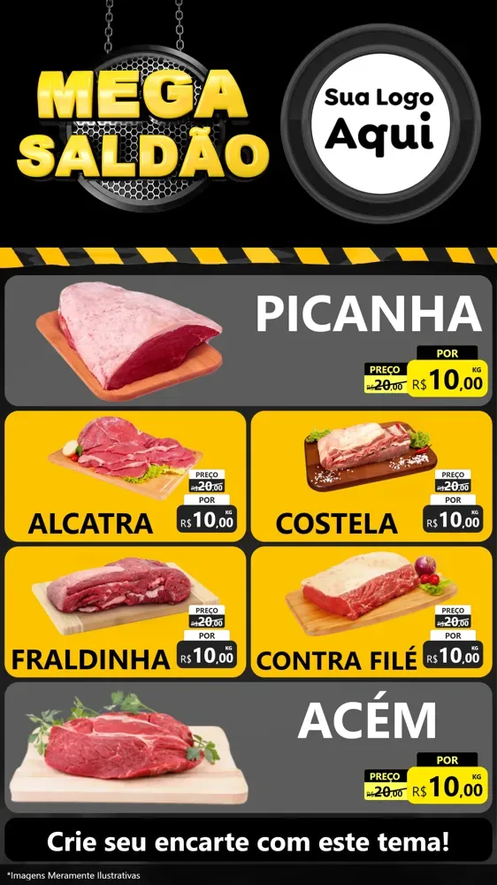 Modelo de TV para TV Vertical com o tema Mega Saldão para Açougue