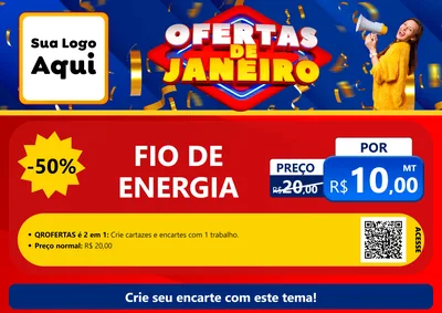 Modelo de Cartaz para Cartaz A4 Horizontal com o tema Ofertas de Janeiro para Materiais Elétricos