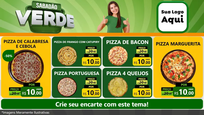 Modelo de TV para TV Horizontal com o tema Sabadão Verde para Pizzaria