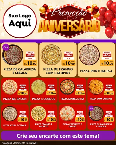 Modelo de Rede Social para Feed Instagram com o tema Promoção de Aniversário para Pizzaria