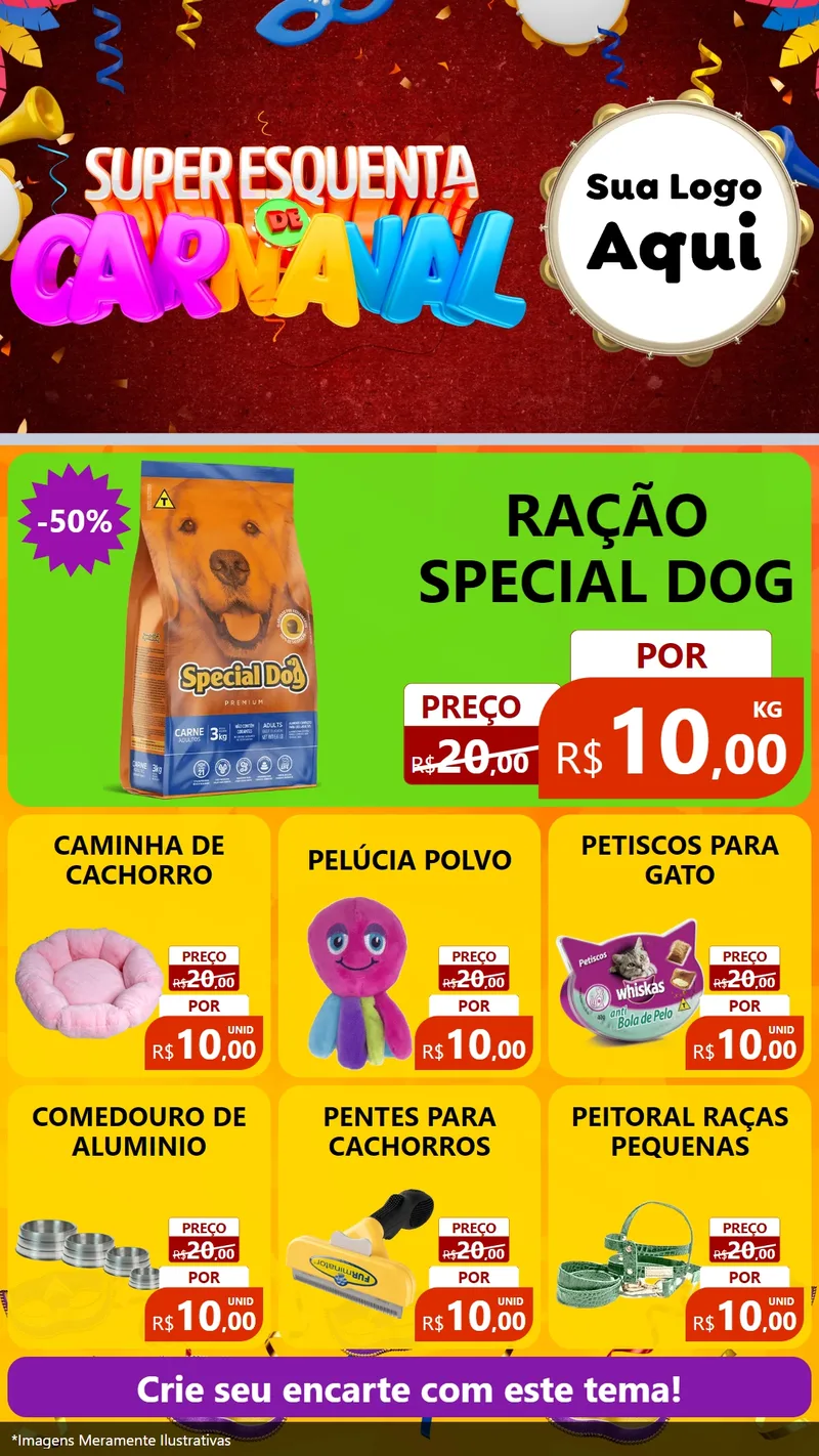 Modelo de Rede Social para Stories com o tema Super Esquenta de Carnaval para Pet Shop