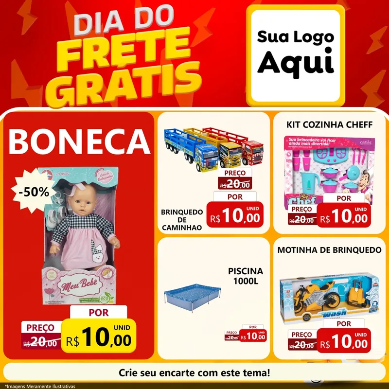 Modelo de Rede Social para Feed Facebook com o tema Dia do Frete Grátis para Brinquedos