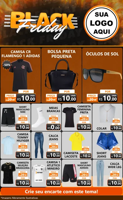 Modelo de Encarte para Encarte Grande com o tema Black Friday para Roupas e acessórios