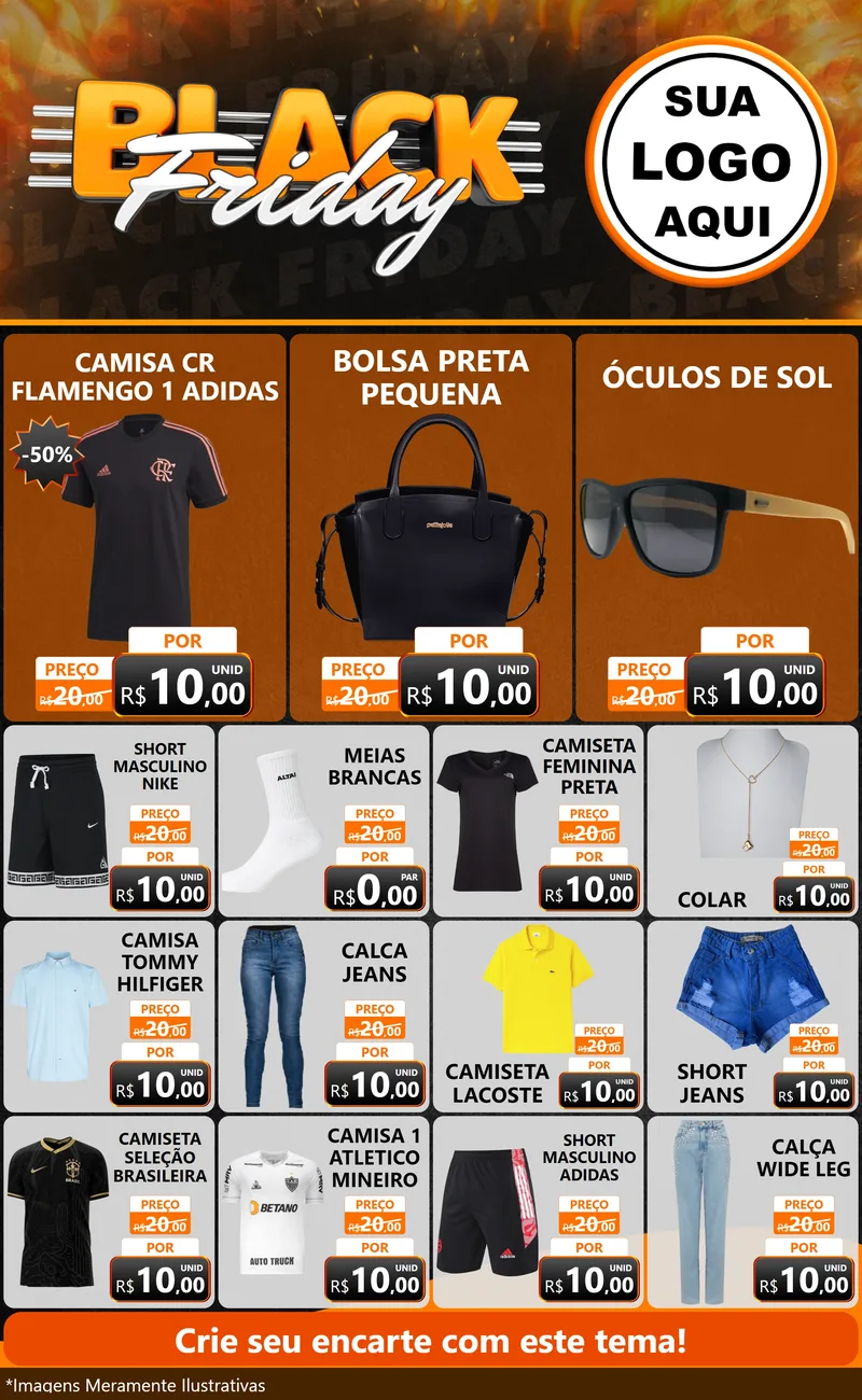 Modelo de Encarte para Encarte Grande com o tema Black Friday para Roupas e acessórios