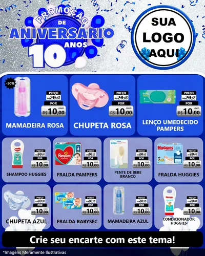 Modelo de Rede Social para Feed Instagram com o tema Promoção de Aniversário - 10 Anos para Bebês