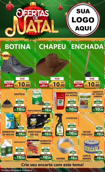 Modelo de Encarte para Encarte Grande com o tema Ofertas de Natal para Agropecuária