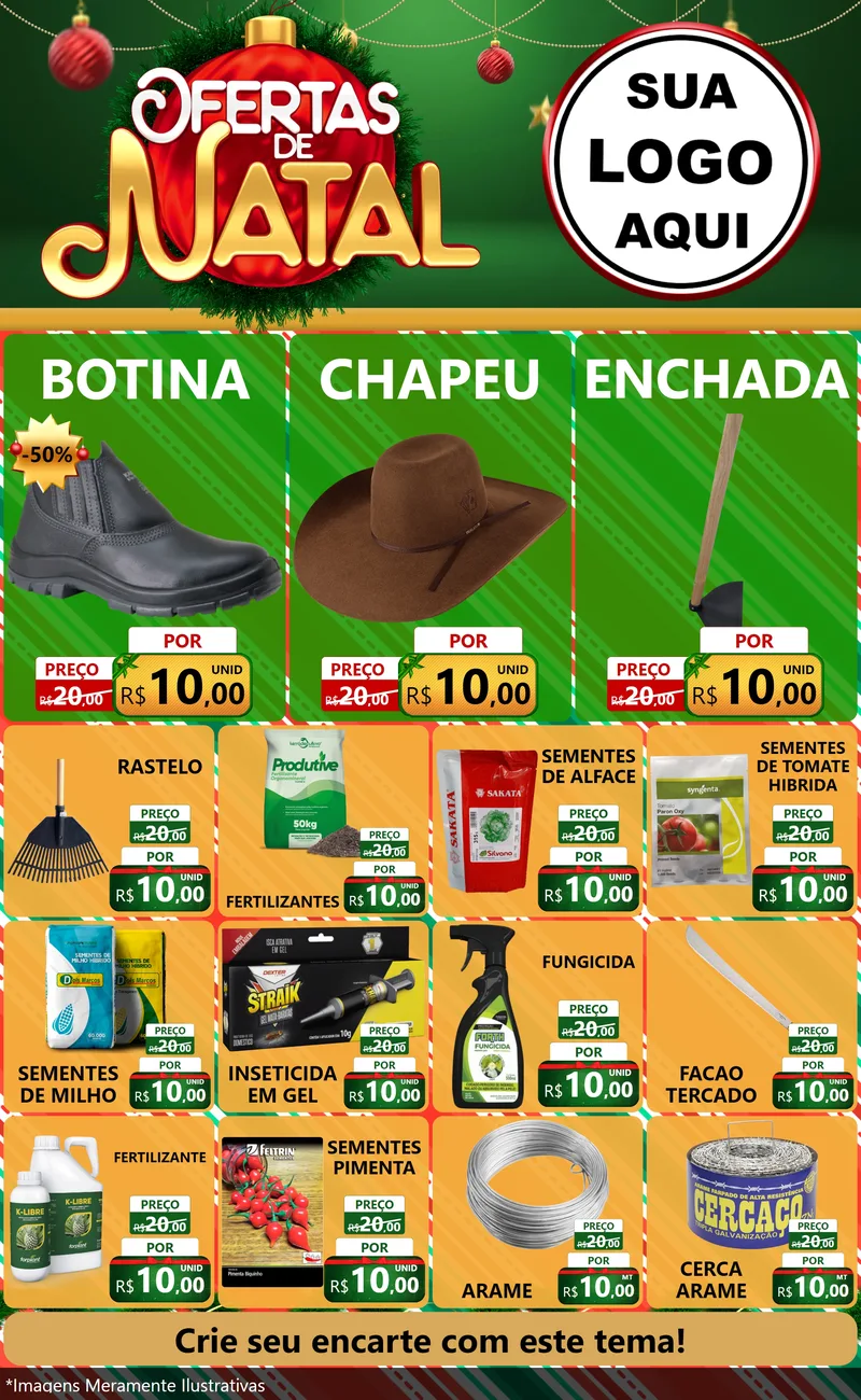 Modelo de Encarte para Encarte Grande com o tema Ofertas de Natal para Agropecuária