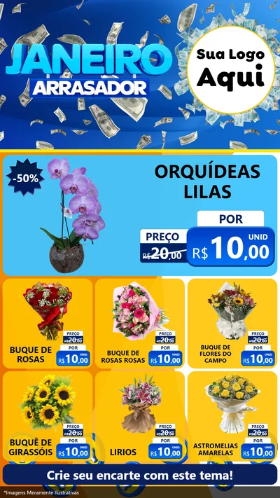 Modelo de Rede Social para Stories com o tema Janeiro Arrasador para Floricultura e jardim