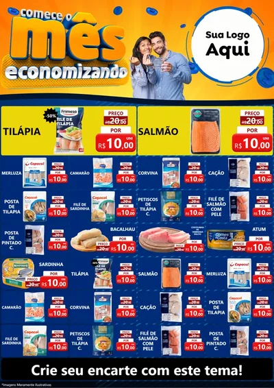 Modelo de Encarte para Encarte A4 Vertical com o tema Comece O Mês Economizando para Peixaria