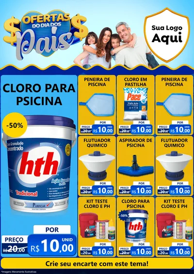 Modelo de Encarte para Encarte A4 Vertical com o tema Ofertas do Dia dos Pais para Produtos para Piscina